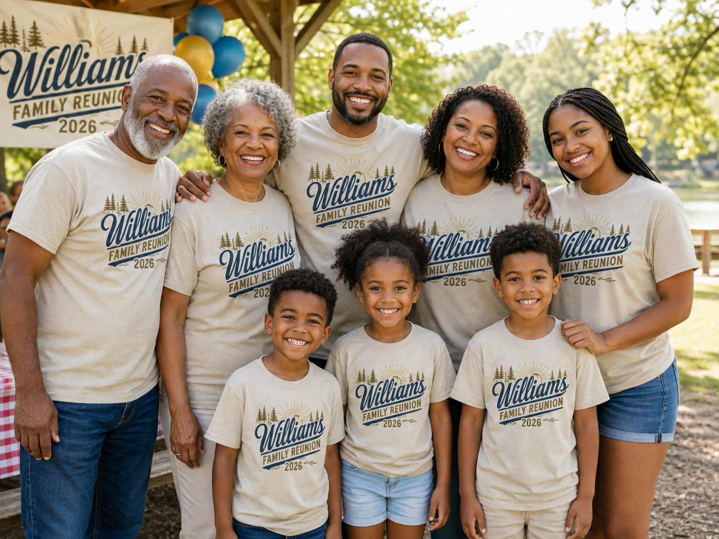 Family wearing matching 2026 family reunion custom shirts